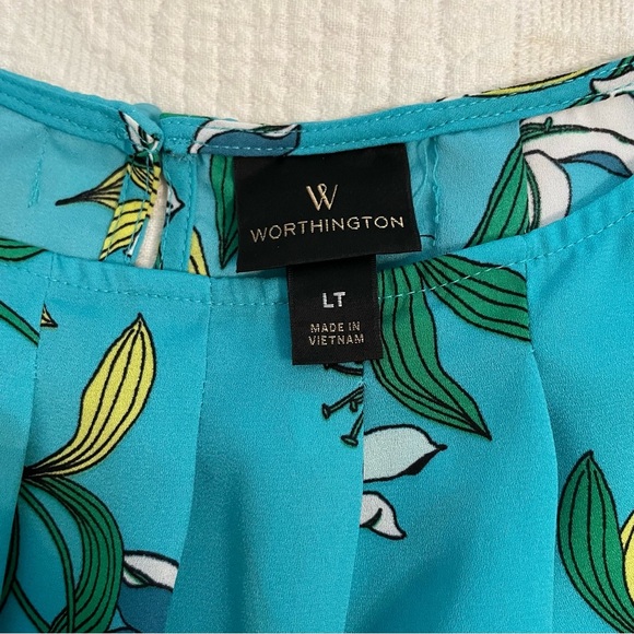 Worthington Blue Pleated Sleeveless Tank Top - Picture 5 of 8